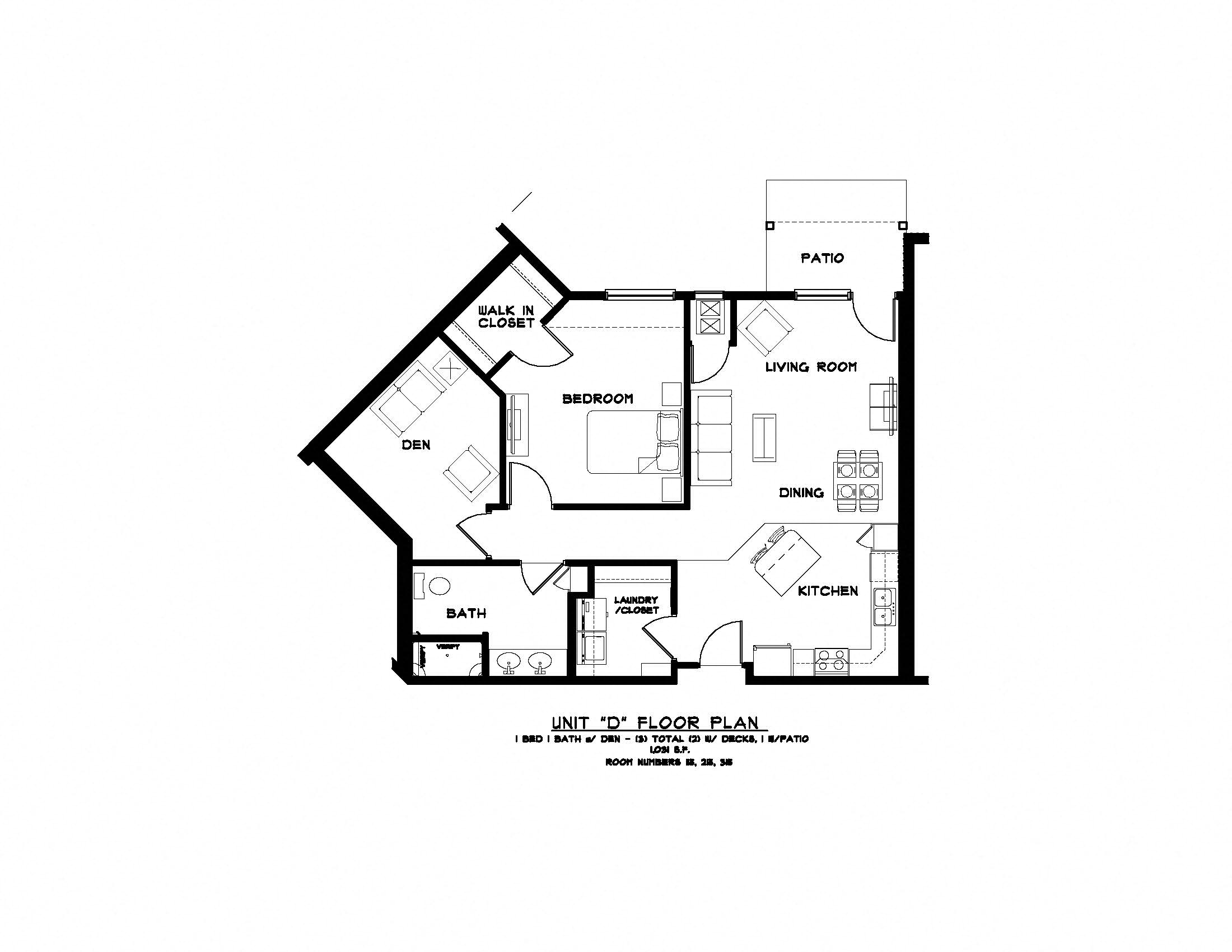 Floor plan for 1 bed, 1 bath, 1031 sqft